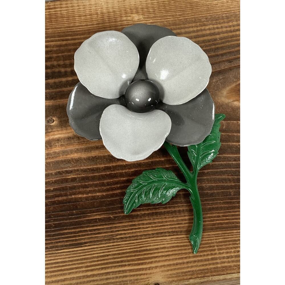 Vintage Large Gray Metal Flower Brooch Pin